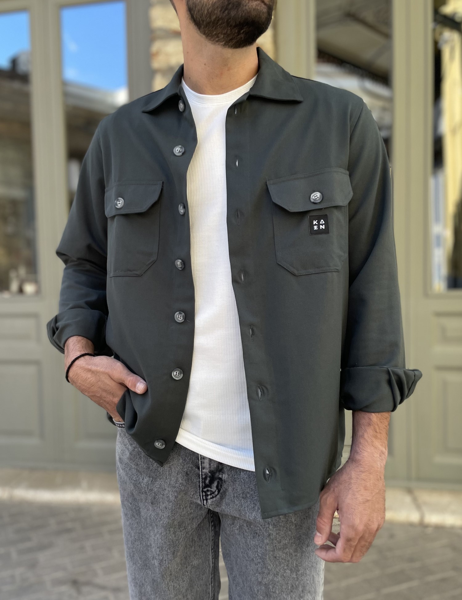 KAEN Ανδρικό πράσινο overshirt με γιακά 4501